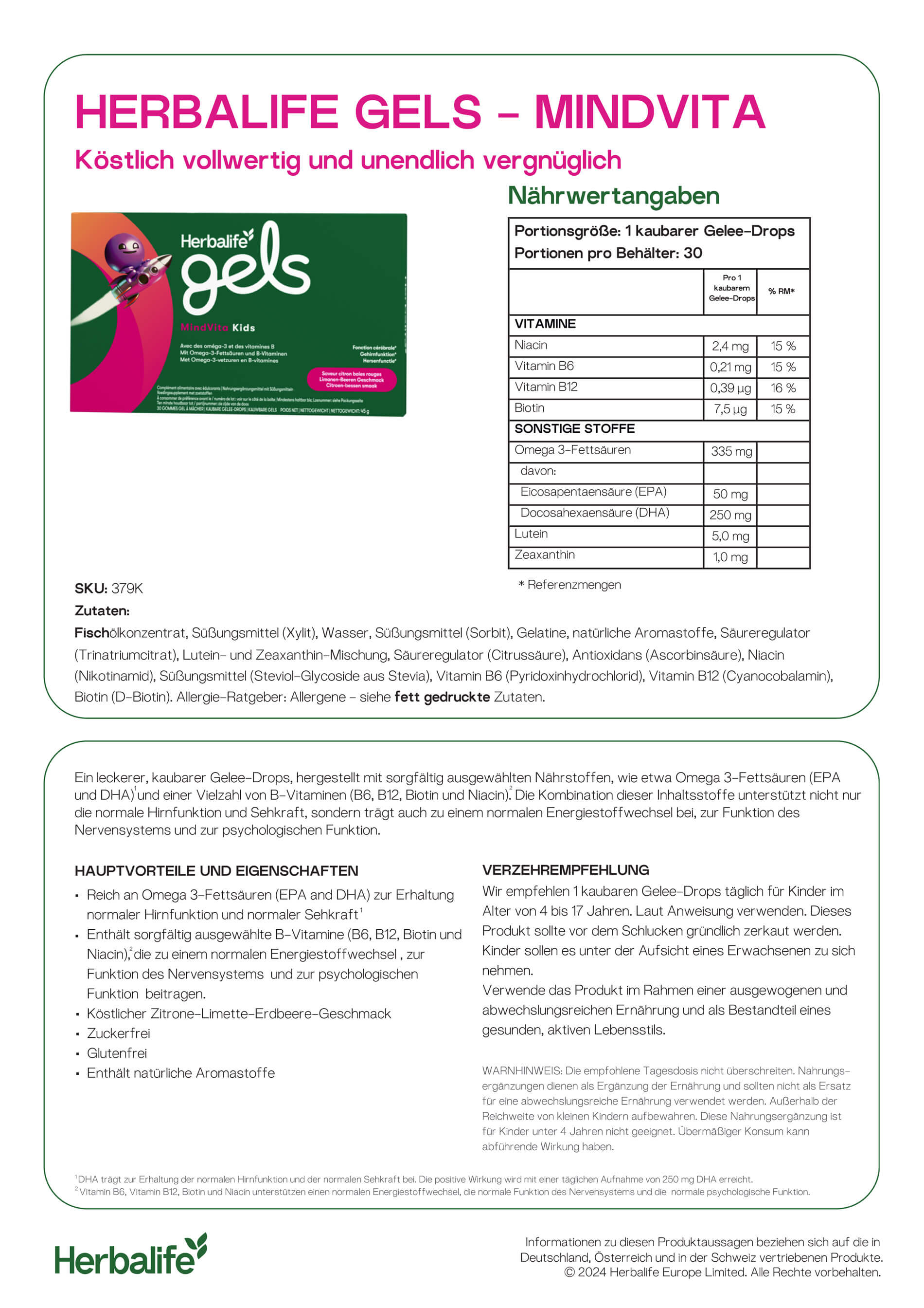 Herbalife Gels MindVita Kids, 30 kaubare Gelee-Drops (ref: 379K)